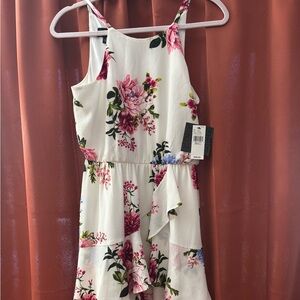 Iz Byer White and Pink Floral Midi Dress